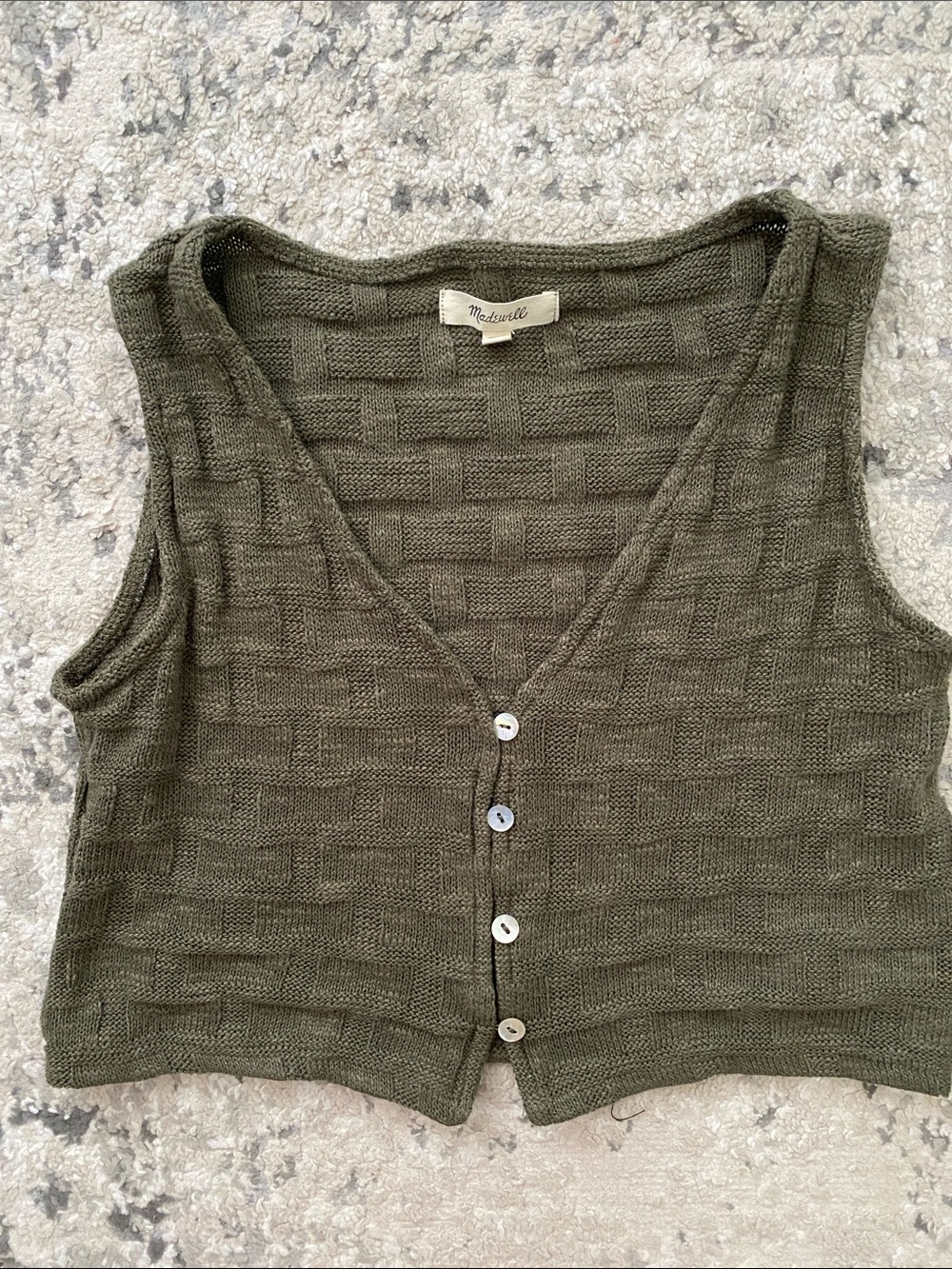 Madewell Olive Knit Button-Front Crop Vest